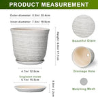 Ceramic Plant Pots - 8 Inch Plant Pot with Drainage Hole and Saucer, Round Flower Pots for Indoor Outdoor, Modern Planter, Decorative Planters, Home Apartment Decor, Gardening Gifts, Grey - Image 2