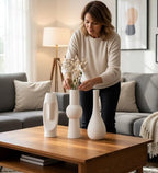 Ceramic Vase Set of 3 White Home Decor Modern Farmhouse Style Living Room Ornament Dining Table Room Pottery Small Vases for Dried Flowers - Image 5