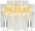 kakoya Flickering Flameless Candles Battery Operated with Remote and 2/4/6/8 H Timer Acrylic Led Pillar Candles Pack of 9 (appr D2.3"xH5.5"6.5"7.5")with Realistic 3D Wick Candles for Home Decor(White) by FLAMELESSCANDLES