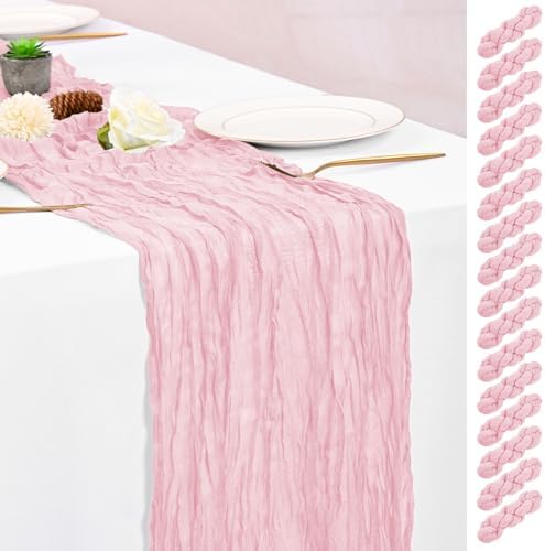 16 Pack Pink Table Runner 10FT Cheesecloth Table Runner Boho Gauze Table Runners Rustic Long Sheer Fabric Table Runners for Wedding Party Bridal Shower Farmhouse & Home Decor by Lumaycens
