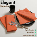 Native Fab Set of 12 Cloth Napkins Hemstitch Corners, 100% Cotton, 18x18 inch, Soft, Absorbent, Washable, Easy Care, Restaurant Hotel Quality - Wedding, Events, Lunch, Dinner Napkins - Orange - Image 2