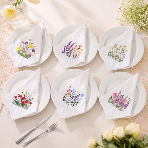 12 Pcs 100% Cotton Embroidered Wildflower Cloth Napkins 18x18 in by Unknown