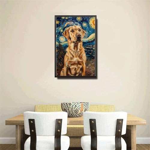 Metal Sign Vintage Tin Sign Labrador Retriever Starry Night Labrador Golden Retriever in Night for Home Beach and Seasonal Celebrations Rustproof Aluminum 12×16 Inches with Metal Frame - Image 4