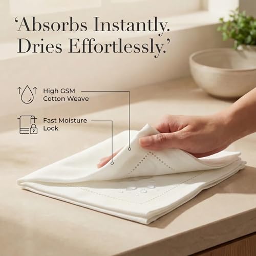 Urban Villa Cloth Napkins Ivory Hemstitch Dinner Napkins Set of 12 (20X20) 100% Cotton Absorbent Washable Durable Reusable Ideal for Hotel Collection Farmhouse Parties Restaurant Lunch Dinner Napkins - Image 3