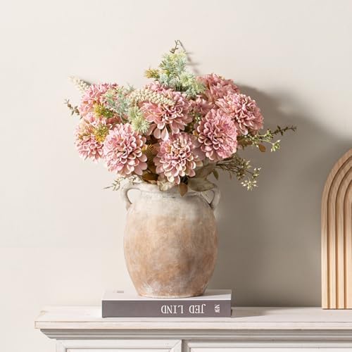 Dobbyby Ceramic Flower Vase 7.6 inch Farmhouse Rustic Vase Decorative Pottery Terracotta Vases for Home Decor Table Mantle Fireplace Living Room Bathroom Wedding Centerpiece (Aged Terra) - Image 6