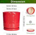 Eightpot 12 Inch Pots for Plants, Ceramic Pots for Plants Indoor Outdoor, Round Flower Pot with Drainage Holes and Saucers, Modern Decorative Planter, Home Porch Decor, Gardening Gifts, Red - Image 2