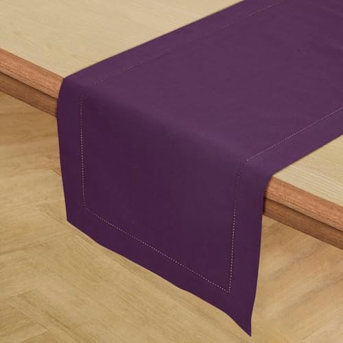 Solino Home Cotton Linen Table Runner Purple Hemstitch, 14 x 120 in - Image 2