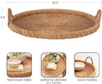 Kate and Laurel Cormont Modern Round Woven Rattan Tray with Handles; 23 Inch Diameter; Natural Rattan; Decorative Circle Boho Tray for Use as Versatile Ottoman Tray or Serving Platter - Image 2