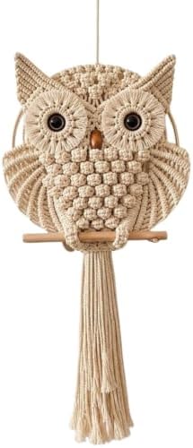 Bohemian Owl Macramé Wall Hanging Pack Of 2-12 x 23 Inch - Handcrafted Boho Home Décor with Natural Elements - Boho Chic Accent for Home, Office, or Living Room (Light Yellow) by Unknown