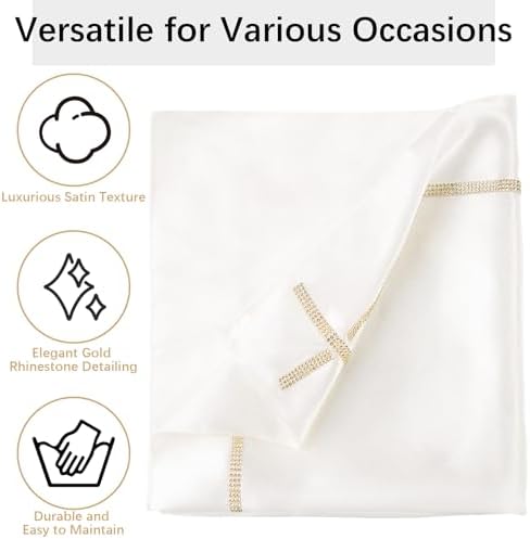 VIJIV 12 Pack Bling Satin Cloth Napkins & Gold Napkin Rings Set of 6 White - Image 3