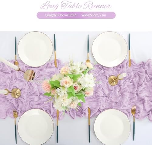 20 Pack Lavender Cheesecloth Table Runner 120 Inch 10FT Rustic Boho Gauze Cheese Cloth Table Runner for Wedding Party Baby Shower Thanksgiving Christmas Decoration - Image 5