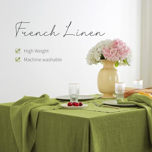 Linen World Vintage Tablecloths 60x108 Inch,100% French Linen Tablecloth,Classic Vintage Washed Table Cloths for Kitchen,Outdoor,Weddings,Decorative Thanksgiving Christmas,Moss Green - Image 2