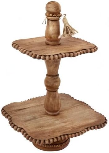 Mud Pie Brown Wood Beaded Tiered Server, 20" x 13" - Image 6