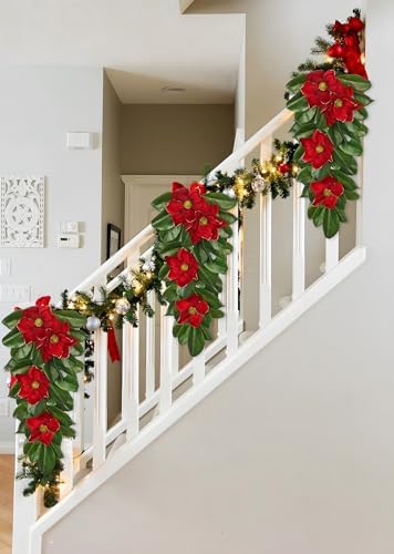 Christmas Poinsettia Teardrop Swag – 28" Artificial Magnolia Leaf Hanging Door Decoration – Holiday Front Door, Fireplace & Stairway Décor for Wedding Christmas Thanksgiving - Image 5