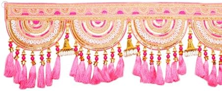 Decorative Toran Door Hanging Artificial Velvet Cloth Bandanwar Beads Wall Toran Wall Hanging Indian Traditional Festival Main Door Entrance Window Home Temple Living Room Valance (Size:-36")(Pink) - Image 4
