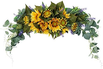 30 Inch Floral Swag, Artificial Flowers Sunflower Eucalyptus Wreath, Fake Flower Wreath Sunflower Swag Garland for Home, Wedding Arch, Front Door, Wall by Unknown