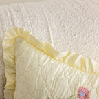 vctops Set of 2 Cotton Quilted Embroidered Decorative Square Throw Pillow Covers with Ruffles Floral Soft Cushion Case for Couch Sofa Bed (Flower B,18"x18") - Image 4