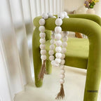 OMISHE 76" Long Extra Large Wood Bead Garland with 1.6" Diameter Wooden Beads and Tassels, Rustic Farmhouse Country Decorative Beads for Home Tiered Tray Decor, Rustic White - Image 6