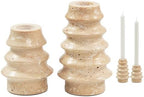 Travertine Marble Candlestick Holders - Set of 2 Stone Candle Sticks Holder Tree Decor, Decorative Modern Candle Stands for Taper Candles by LWALMS