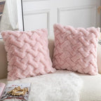 Yaertun Set of 2 Decorative Throw Pillow Covers Thick Plush Wool Throw Pillows Super Soft Luxury Faux Rabbit Fur Velvet Cushion Covers for Couch Sofa Bed Living Room 26x26 Inch Pink - Image 2