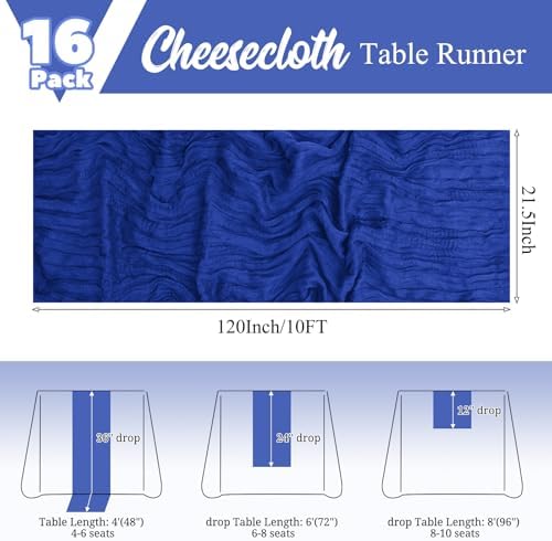 16 Pack Royal Blue Table Runners 10FT Cheesecloth Table Runner Boho Gauze Table Runner Long Rustic Sheer Fabric Table Runners for Wedding Party Bridal Shower Farmhouse & Home Decor - Image 2