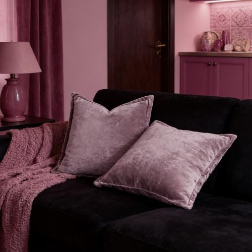 Luxurious Velvet Euro Shams Decorative Throw Pillow Covers 26x26 Set of 2 Solid Square Euro Pillow Shams for Sofa Couch Bedroom, Mauve by COCOPLOCEUS