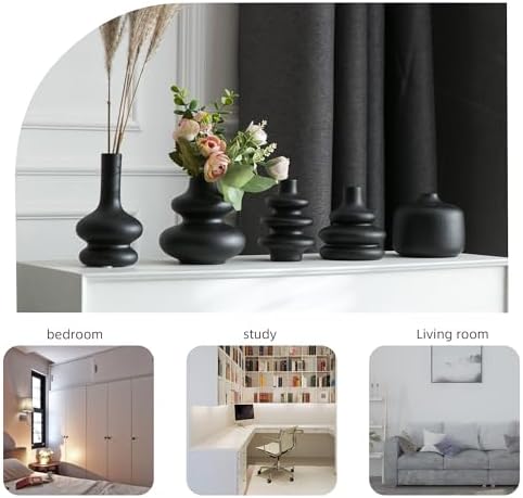 JOJUNO Black Bud Vases, Small Ceramic Vase Set of 5 Modern Home Decor - Image 2