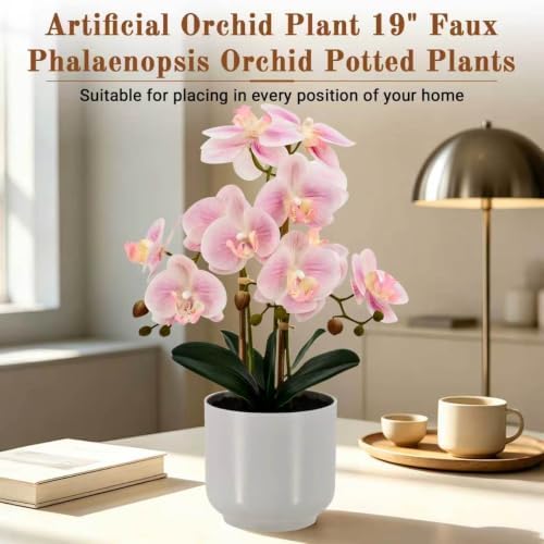 Fake Orchid-19”tall Artificial Indoor Potted Plant for Home Decor-Pink - Image 6