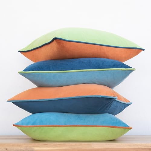 MONDAY MOOSE Decorative Throw Pillow Covers Cushion Cases, Set of 4 Soft Velvet Modern Double-Sided Designs, Mix and Match for Home Decor, Pillow Inserts Not Included (18x18 inch, Blue/Orange) - Image 5