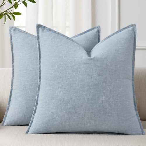 decorUhome Fall Sky Blue Linen Throw Pillow Covers 26x26 Set of 2 by decorUhome