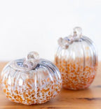 Boston International Decorative Tabletop Glass Pumpkin, Short, Grey & Orange - Image 2