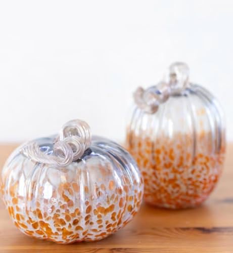 Boston International Decorative Tabletop Glass Pumpkin, Short, Grey & Orange - Image 2