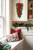 Christmas Poinsettia Teardrop Swag – 28" Artificial Magnolia Leaf Hanging Door Decoration – Holiday Front Door, Fireplace & Stairway Décor for Wedding Christmas Thanksgiving - Image 4