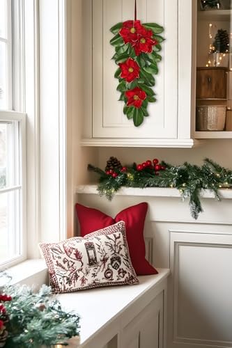 Christmas Poinsettia Teardrop Swag – 28" Artificial Magnolia Leaf Hanging Door Decoration – Holiday Front Door, Fireplace & Stairway Décor for Wedding Christmas Thanksgiving - Image 4