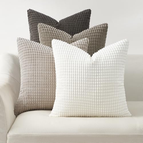 Topfinel Neutral Grey Pillow Covers Set of 4,Boho Sofa Throw Pillows Covers for Couch-Multi Combo 20" x 20" Set of 4-Corduroy Textured Fun Holiday Home Decor Euro Shams by Topfinel