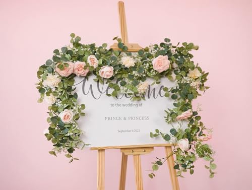 Anna's Whimsy 2PCS 5.91FT Artificial Eucalyptus Garland with Flowers, Fake Rose Gypsophila Garland, Faux Floral Garlands Greenery for Wedding Spring Home Party Table Runner Decor (Pink) - Image 3
