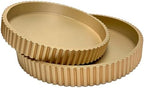 Modern Table Round Decorative Trays 2pcs Home Decor - Circle Coffee Table Centerpiece Set 12"/10" - Wooden Golden Ottoman Tray with Fluted Edge by Unknown