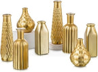 Glasseam Gold Glass Vase, 8pcs Cylindrical Home Decor, Antique Art Deco Style, Holds Water, Gold Electroplating Finish, Living Room Kitchen Bathroom Bedroom Decor, Table Centerpieces by Glasseam