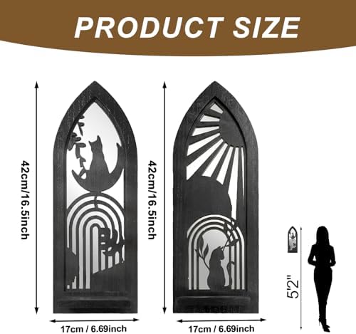 ZEXUIRU 2 Set Rustic Candle Sconces Living Room Bedroom Entryway Wood Mirrored, Farmhouse, Carved Frame Wall-Mount Wooden Candle Holders Wall Decor Hanging Handmade Holder - Black - Image 4