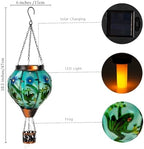 Starsoul Frog Hot Air Balloon Solar Lantern with Candle Holder Glass Outdoor Solar Hot Air Balloon Flickering Flame Lamp Hanging Garden Light Waterproof for Lawn Porch Tree Yard Decorations - Image 5