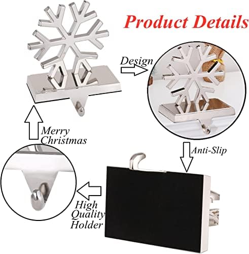 2 Set Snowflake Stocking Holders for Mantle Xmas Silver Snowflake Stocking holder Christmas Snowflake Stocking Holder for Fireplace Mantle Weighted Stocking Hooks for Mantle (Silver Snowflake,2) - Image 2