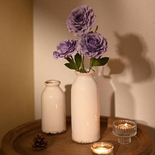 VICTOR & TERESA White Ceramic Vases Home Decor, Farmhouse Vase for Flowers, Flower Vase Set of 2, Rustic Decorative Vases for Pampas Grass, Table, Living Room, Shelf, Centerpieces, 8 inch - Image 5
