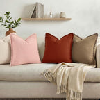 decorUhome Linen Fringe Rust Throw Pillow Covers 26x26 Set of 2 - Image 7