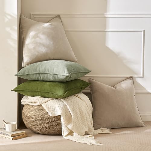 MIULEE Pack of 2 Beige Euro Shams Chenille Pillow Covers 22x22 Inch - Image 6
