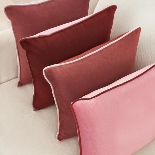 MONDAY MOOSE Decorative Throw Pillow Covers Cushion Cases, Set of 4 Soft Velvet Modern Double-Sided Designs, Mix and Match, Pillow Inserts Not Included (16x16 inch, Pink/Dark Pink) - Image 3