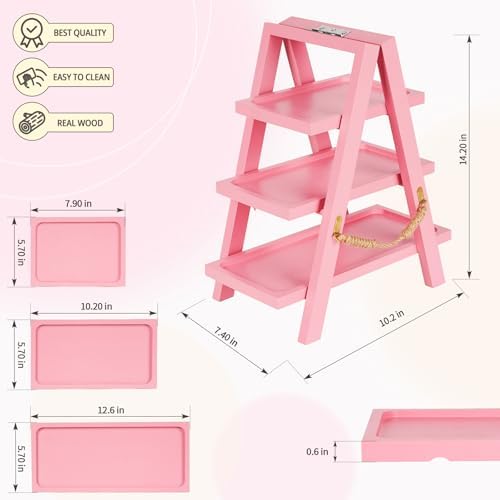 Flenpptly Wooden Cupcake Stand, 3 Tier Cupcake Display Stand, Pink - Image 2