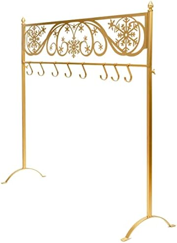 Red Co. 38” Snowflake Scroll Metal Freestanding Christmas Stocking Holder Stand with 8 Hooks, Gold - Image 3