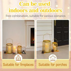 Farmhouse Lantern Decor Set of 2.Metal Candle Holders, Rustic Modern Vintage Style for Indoor Outdoor, Porch Patio Fireplace Mantle Wedding Decor (Gold,Candles not Included) - Image 5