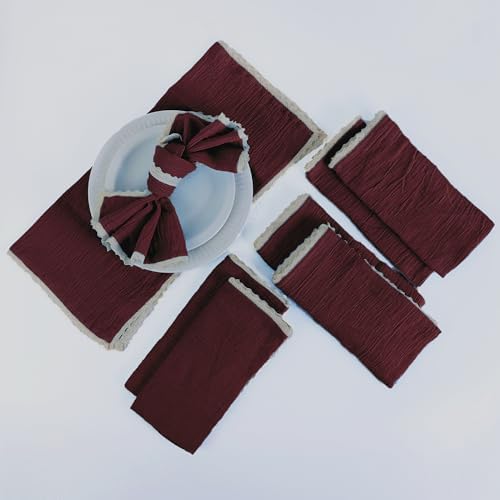 FINGERCRAFT Lace Cloth Napkins, Cotton Gauze, Set of 12, 20x20 in,Chocolate - Image 2