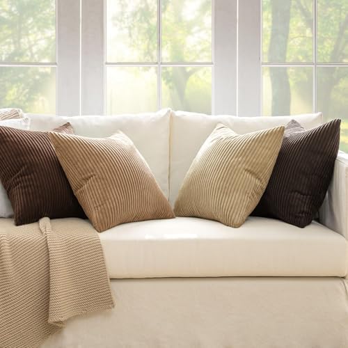 MIULEE Fall Corduroy Decorative Throw Pillow Covers Dark Brown 20x20 - Image 2